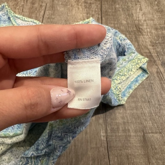 J Jill‎ Love Linen Womens Short Sleeve Tee Geometric Print 100% Linen Sz M Flowy - Picture 6 of 8